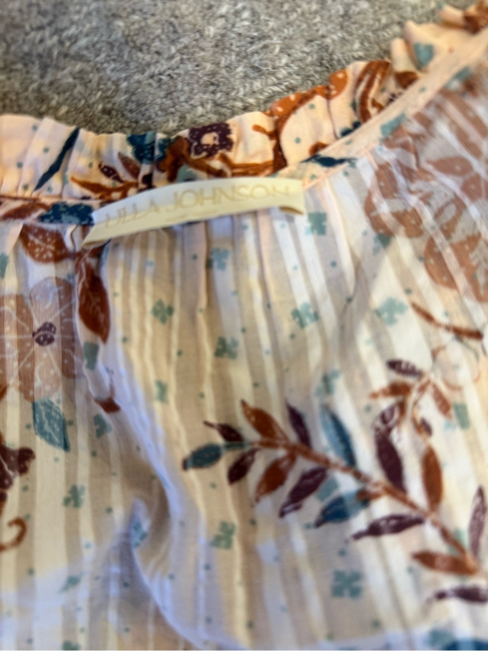 Ulla Johnson Cream Blouse with Teal and Rust Peacock Print - Picture 4 of 5
